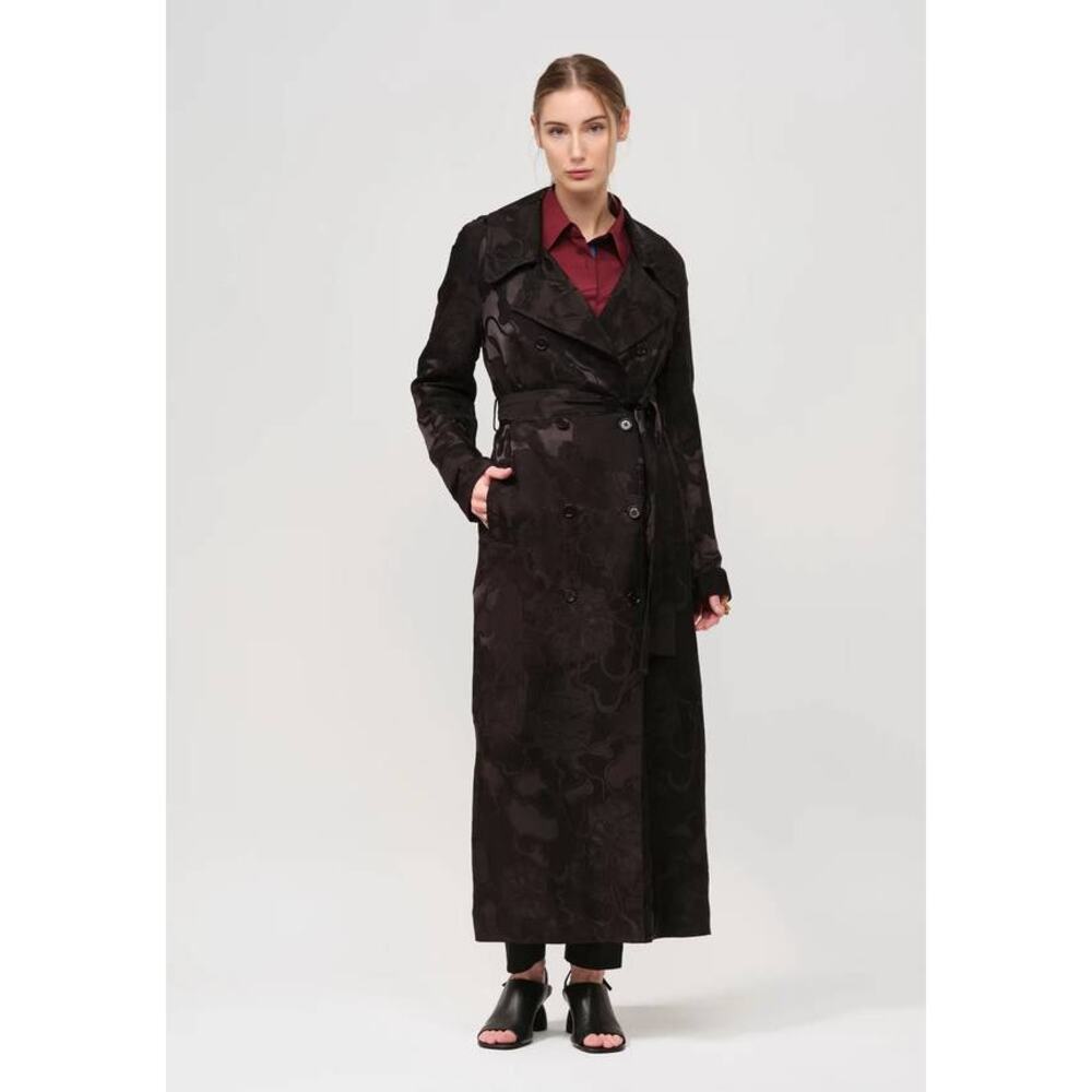 Dries Van Noten Rolana Jacquard Floral Print Trench Coat in Black 38 US 6